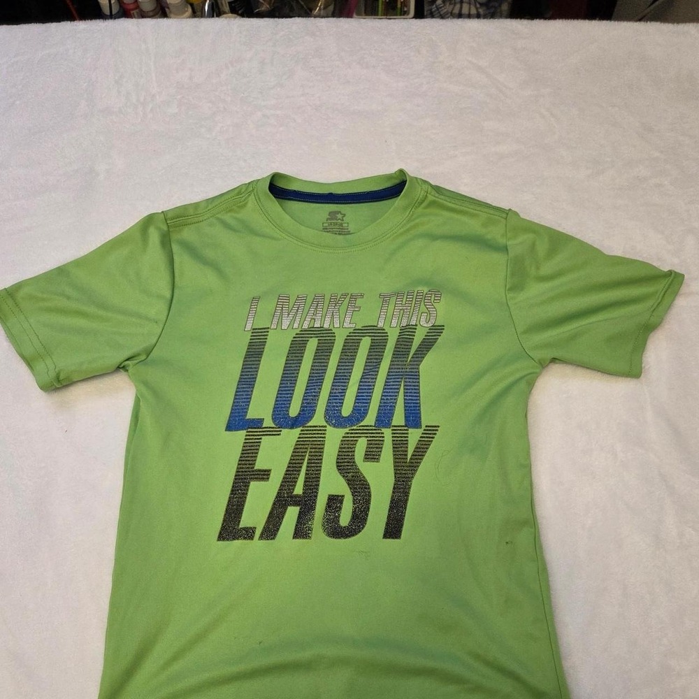 091 Starter Boys Green Graphic Logo Crew Neck Short Sleeve T-Shirt Polyester L